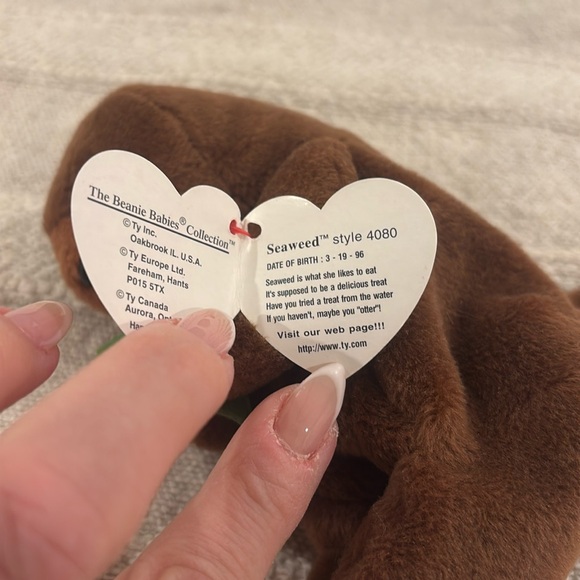 TY Beanie Baby Babies "Seaweed" The Otter 1995/1996 With Tag-4080 *P.V.C. - Picture 2 of 4